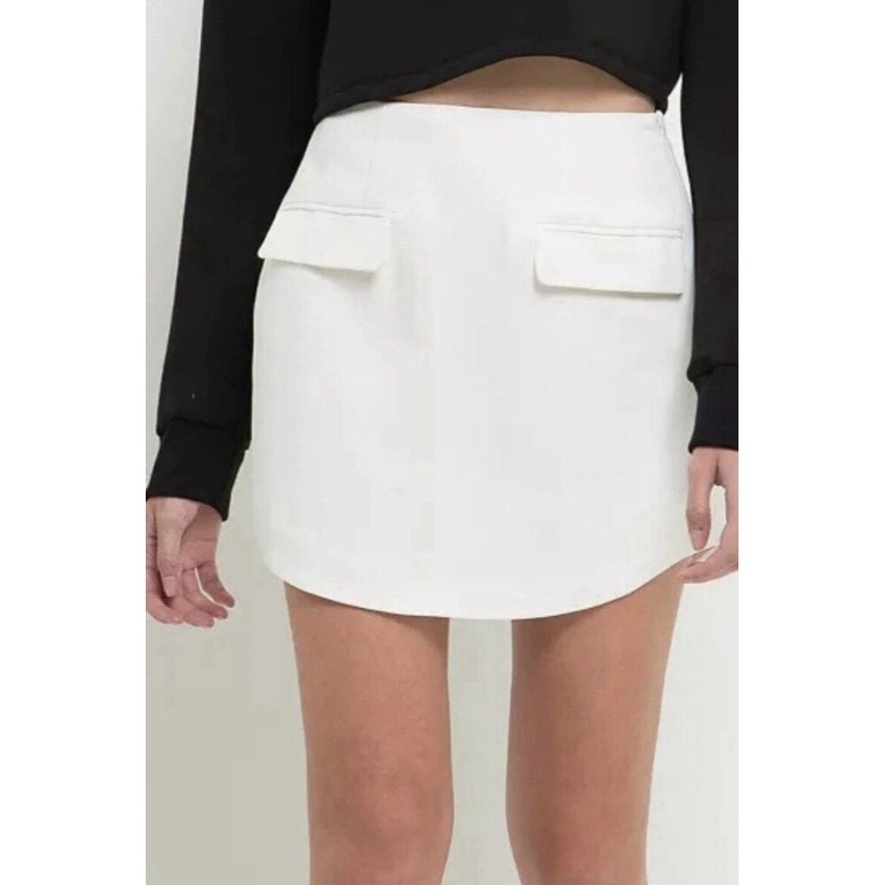 Grey Lab  White Women's Curved Opening Mini Skirt, Size Large